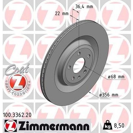 ZIMMERMANN Brake Disc Rear-Std/Coated 356X22Mm 100.3362.20